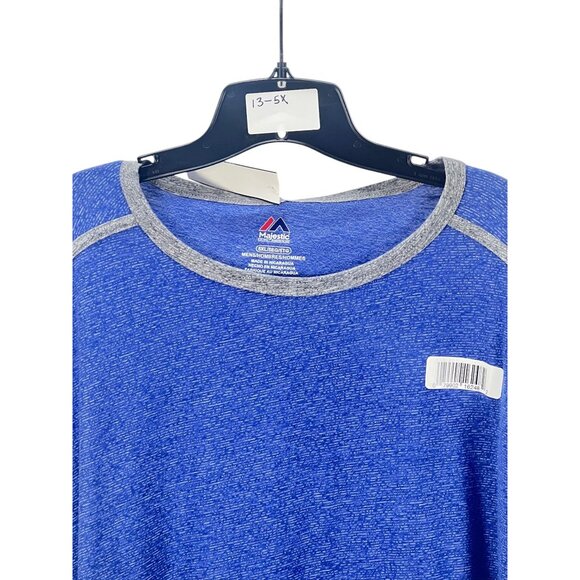 Majestic Mens Blue Gray Raglan T-Shirt 5XL Cotton Blend Short Sleeve Casual - Picture 3 of 7